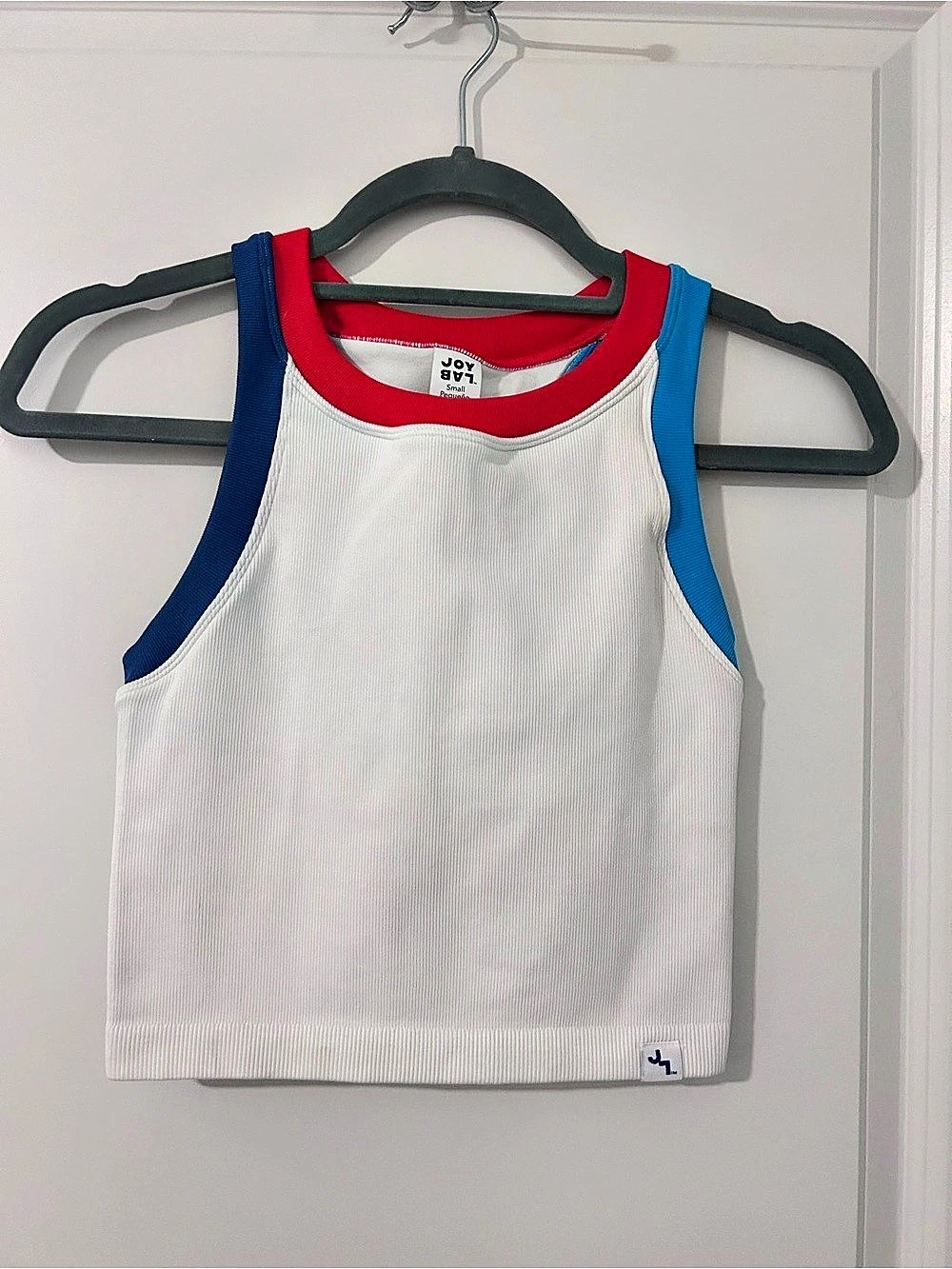 JOY LAB Athletic Tank Top in White & Blue Size Small Like New